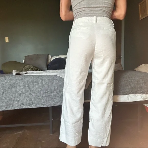 JCrew cropped white linen pants size 2. - Picture 2 of 10